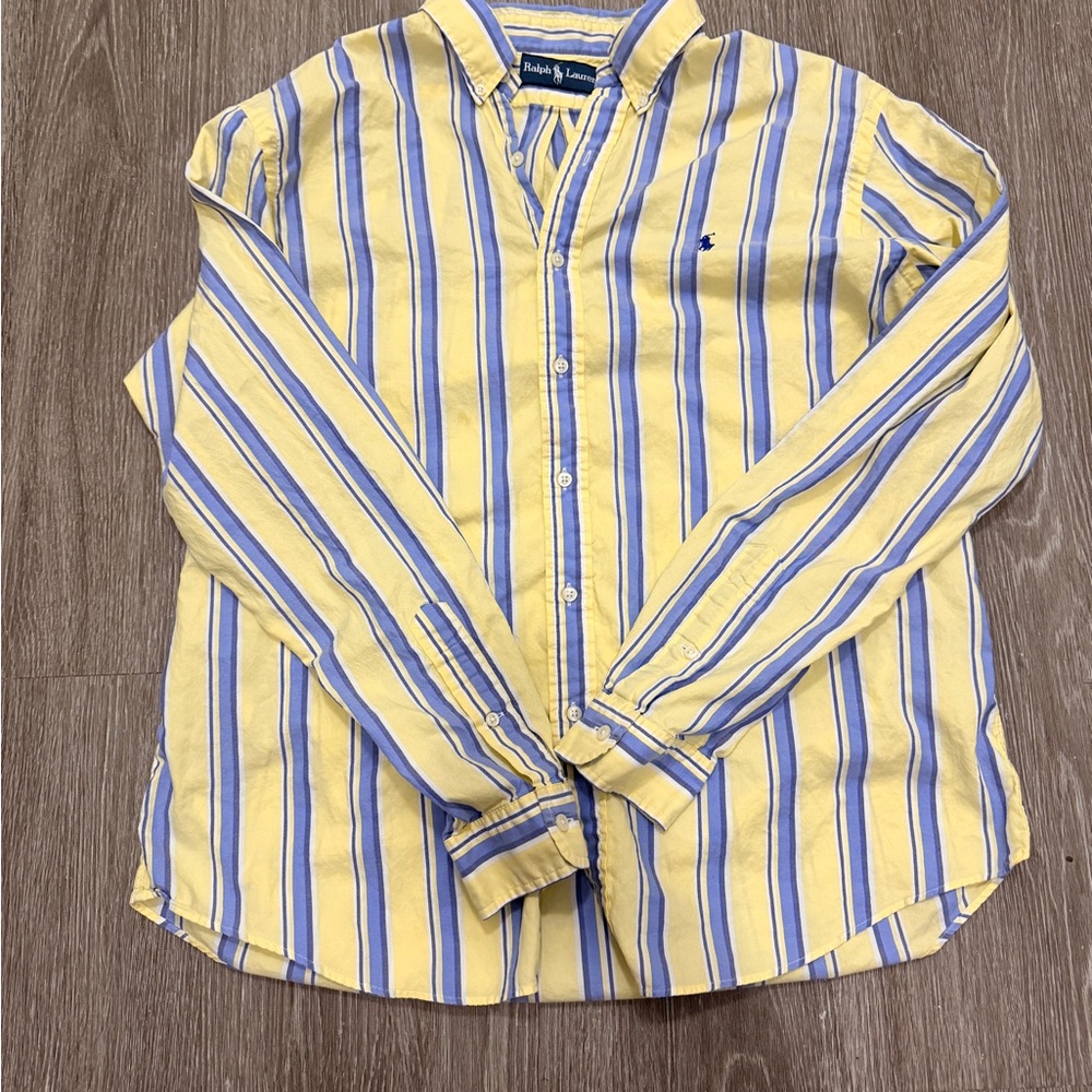 Ralph Lauren Yellow and Blue Striped Men's Shirt